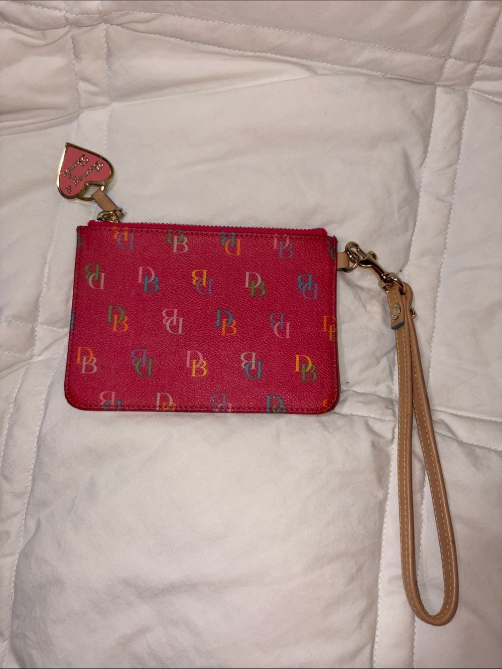 Vintage Dooney & Bourke Y2K Pink Rainbow Monogram Wristlet Coin Purse with Charm